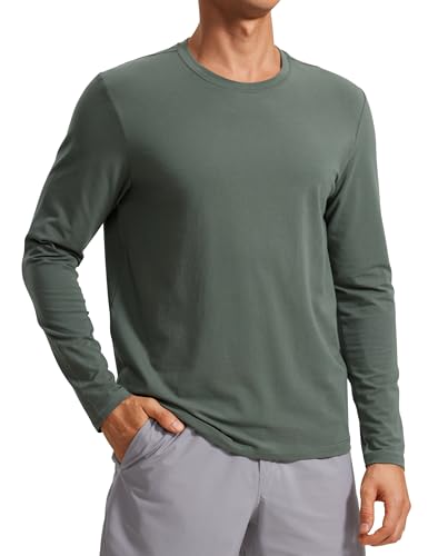 CRZ YOGA Pima Cotton Long Sleeve Shirts for Men Crew Neck Basic Casual T-Shirts Breathable Workout Comfort Tops