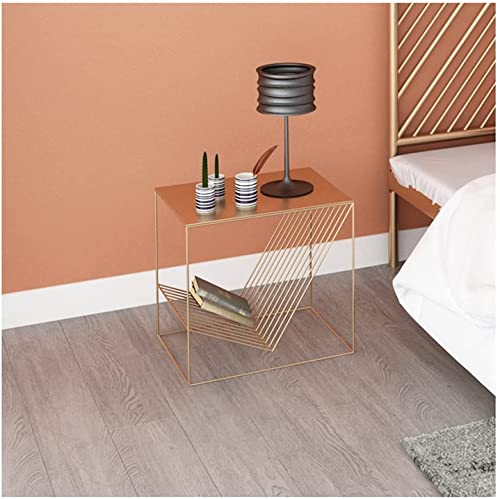 Table de chevet noire en fer forgé moderne 40x40x45cm avec étagère ouverte