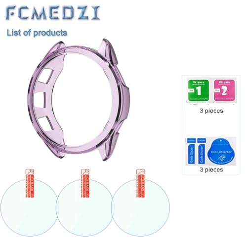 Image of Smartwatch Screen Protector Compatible for Garmin Forerunner 165 &165 Music, Case Violet TPU Soft Frame Cover and Tempered Glass Protective Film (Glass+case(Violet))