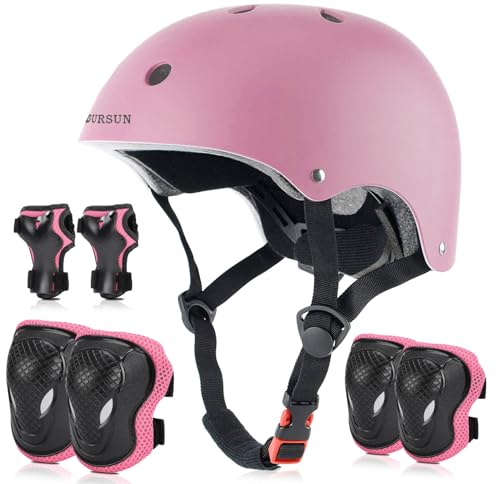BURSUN Kinder Fahrradhelm Kinderhelm 7 in 1 Profi Knieschoner Kinder Set, Verstellbar Skaterhelm...