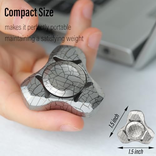 Image of FREELOVE Premium Metal Fidget Spinner for Adults, Stainless Steel Heavy Silent Spinner with Precision Bearing, Small Office Desk Toy & EDC for Stress Relief Focus ADHD, Titanium Alloy Crackled Design