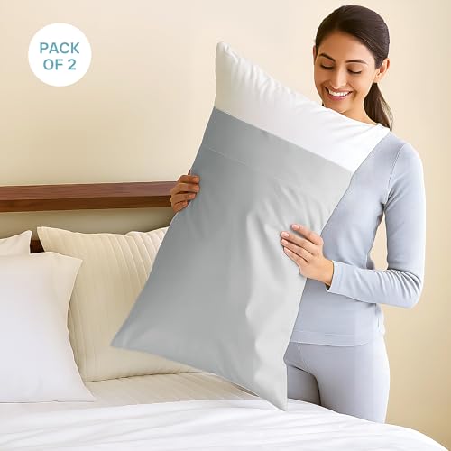 Image of Blue Dahlia 100% Cotton, Standard Size Pillow Covers (18 inch x 28 inch), Set of 2 Pillow Covers, Silky Smooth Feel, 400TC Solid Pillow Covers, Colour: Grey