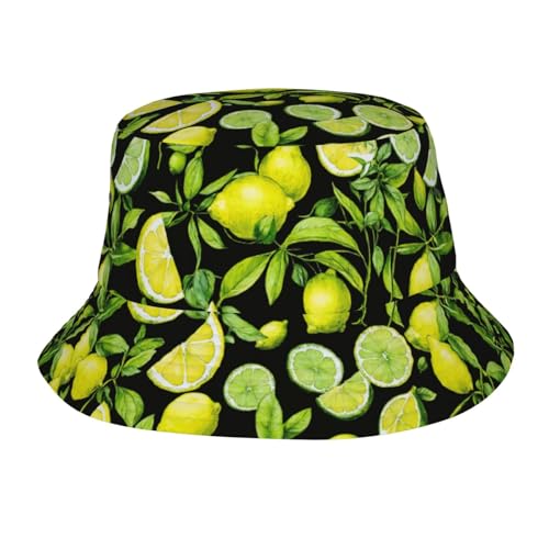 Chapeau cloche unisexe imprimé citron et chapeau de soleil de plage pour l'extérieur, chapeau de pêcheur de plage, noir, taille unique