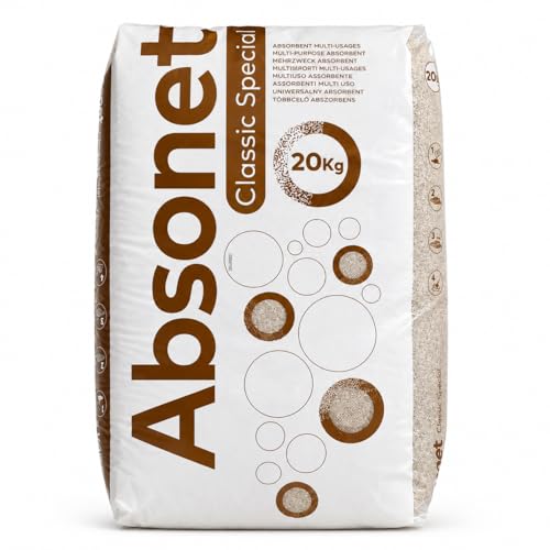 Hostelpak Sepiolite 15/30 Natural Mineral Oil Absorbent Granules 20 kg - Heavy-Duty Floor Sweep for Oil, Fuel and Liquid Spills - Workshops, Garages, Stables, Industry - Made in Spain