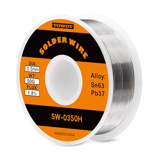 Image of TOWOT 63-37 High Purity Tin Lead Rosin Core Solder Wire for Electrical Soldering, Content 1.8% Solder Flux (0.3mm, 50g)