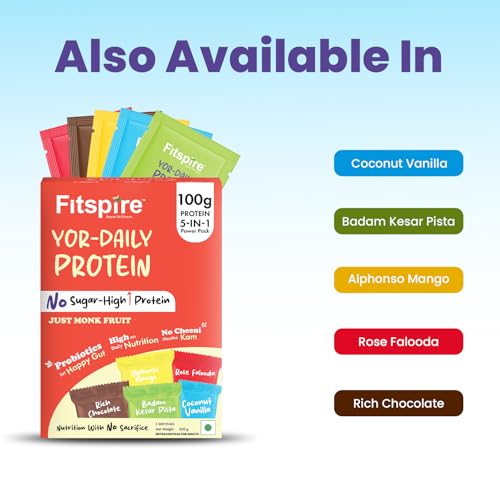 Image of Fitspire YOR Daily Coconut Vanilla Protein Powder 50g | 20g Protein with 24+ Vitamins & Probiotics for Daily Wellness | Zero Added Sugar, Monk Fruit Sweetened
