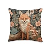 Fox in an Elegant William Morris Style Garden Throw Pillow
