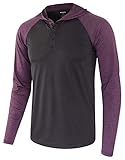 KNQR Men's Long Sleeve Quick Dry Tagless Athletic Hooded Running Workout Shirts Black Carbon/Vitality Purple XXL