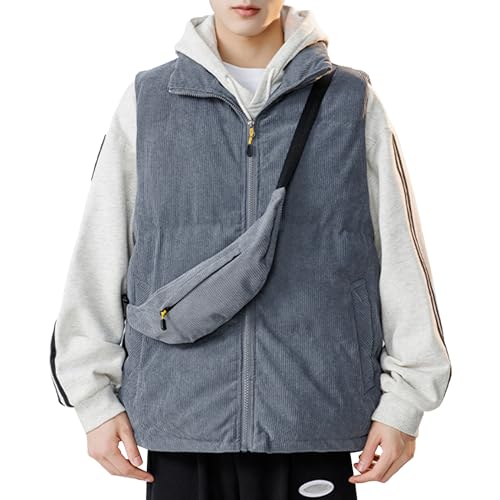 Veste sans manches en velours côtelé texturé et col montant chaud pour homme