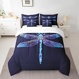 Feelyou Dragonfly Bed in a Bag s Animal Comforter Set Queen Size 7 Pieces for Kids Adult Purple Blue Bedding Set Ornamental Dragonfly Bed Set Includes Comforter, Sheet Set, Pillowcases & Pillow Covers
