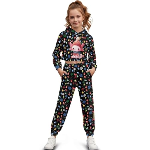 Mintulipy 2025 Girls Athletic Set, Incredibly Soft & Breathable Pullover and Sweatpants with Pockets for Girls 4-13, All-Day Play Comfort-Christmas Axolotl