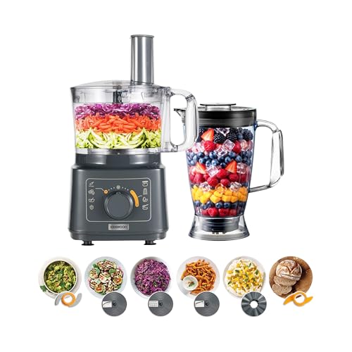 KENWOOD Food Processor 750W Multi-Functional with Blender Reversible Slicing/Grating Disk Emulsifying Disk for Whisking Dough Maker Knife Blade FDP05.50GY Grey