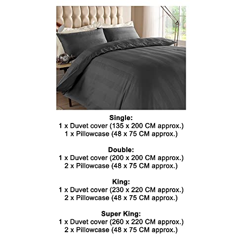 ED Luxury 400 Thread Count Duvet Cover Set | 100% Egyptian Cotton Soft & Comfortable Hotel Quality Satin Multi Stripe Bedding Set (Double, Steel Grey) - Image 5