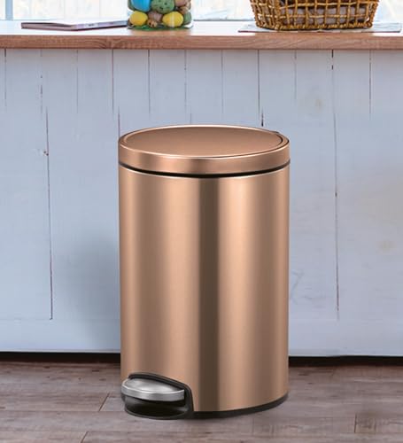 Image of Obsessions EKO Soft-Close Bathroom Trash Can - 5L Stainless Steel Pedal Bin with Lid & Liner, Elegant Waste Basket for Home & Office, Bronze Copper