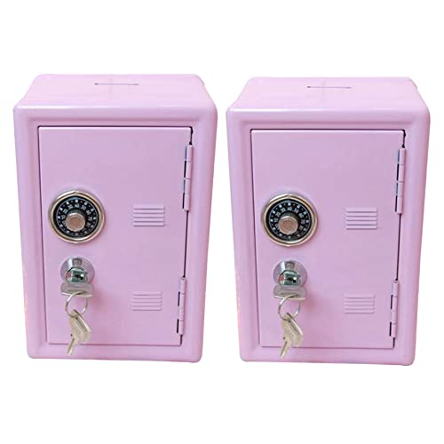 Ruitutedianzi 2X Kids Money, Money Box Gift Safe Case Password with Key Metal Money Box Storage Bedroom Locker Home Ornament