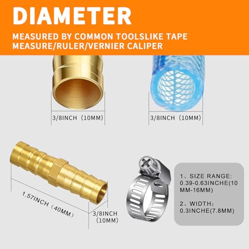 JmoJmexx 3/8 Brass Hose Barb Repair Kit, 3 Connectors & 6 Clamps