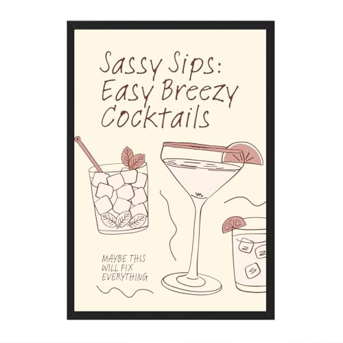 Easy Breezy Cocktails Sips Poster Black Framed Canvas Print Minimalist