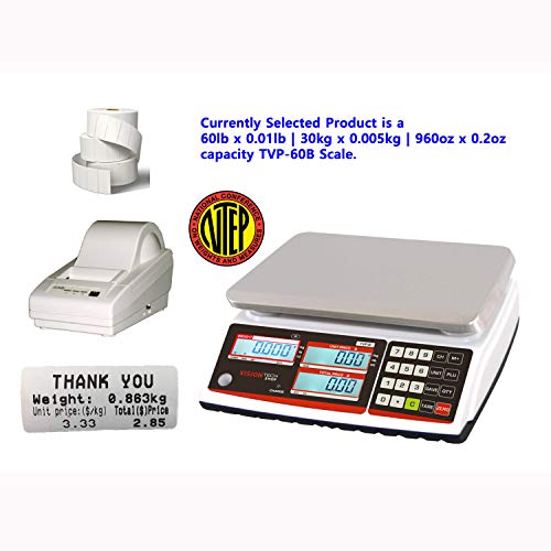 VisionTechShop TVP-60B Price Computing Scale, Lb/Oz/Kg Switchable, 60lb Capacity, 0.01lb Readability, NTEP Legal for Trade, DLP-50 Thermal Label Printer, 1 Case of Labels LST8060