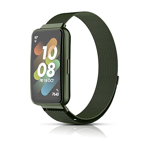 PaceBid Bracelet Compatible with Huawei Band 7, Metal Woven Stainless Steel Magnetic Replacement Strap, Classic Adjustable Watch Strap for Honor Band 7 (Green)
