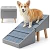 Kunffiyso Dog Ramp for Small Dogs, 18.5" Extra Wide 3-in-1 Dog Stair with Foldable Ottoman & Hidden Storage Design, 15.7" H Safer Leather Pet Steps for Couch Sofa (Grey)