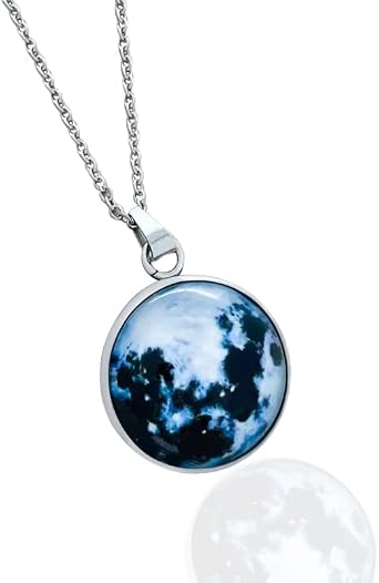 Glowing Moon Necklace Stainless Steel pendant locket, medium, Stainless Steel, No Gemstone