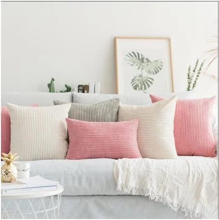 Image of Guffaw Corduroy Rectangular Cushion Covers, Size 12x18, Pack of 2, Multiple Colors (3, Pink(Peach))