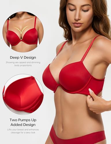 Image of Wingslove Women's Push Up Bra Deep V Plunge Underwire T-Shirt Bra Multiway 2 Cups Up