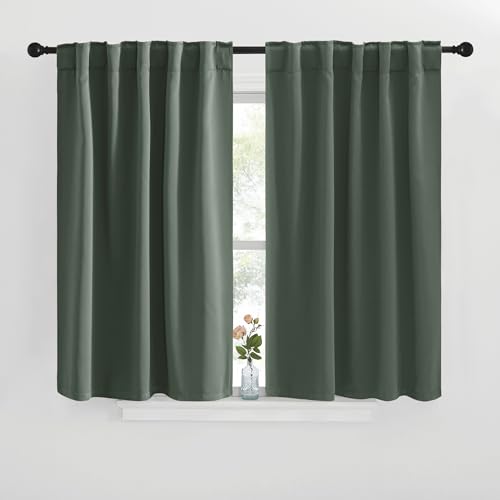 NICETOWN Short Curtains for Kitchen Window - (Dark Mallard Color) W42 x L40, Double Panels, Home Decoration Light Blocking Thermal Insulated Blackout