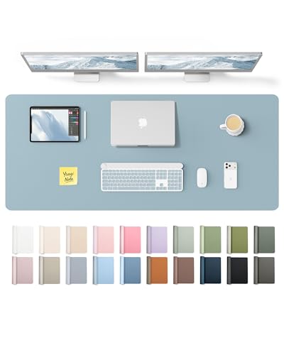 Image of YSAGi Leather Desk Pad Protector, Office Desk Mat, Large Mouse Pad, Non-Slip PU Leather Desk Blotter, Laptop Desk Pad, Waterproof Desk Writing Pad for Office and Home (Ice Blue,55 inch x 17.2 inch)