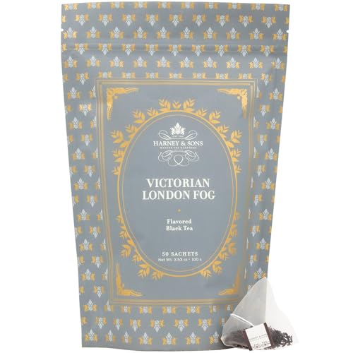 Image of Harney & Son Victorian London Fog, Bag of 50 Sachets, Black and Oolong Tea with Bergamot, Vanilla Flavor and Lavender