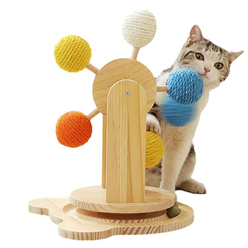 Cat Scratch Turnable, Ball de la Rueda de rasguño de Gato | Gatito Interactivo Giratorio después de rascar la Madera - Juicio de Juguete de gatilla de Ejercicio para Mascotas con 5 Bolas de