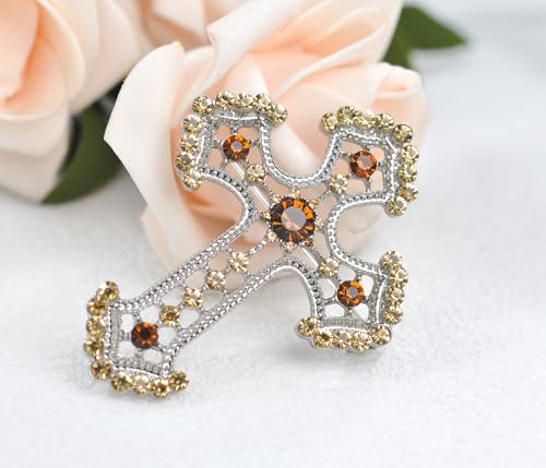 Image of Gyn&Joy Sparkle Crystal Rhinestones Holy Cross Brooch Pin Jewelry For Women Men
