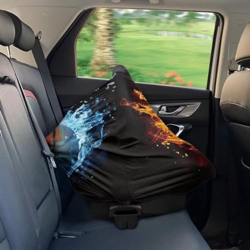 Image of Coldinair Basketball Fire Water Car Seat Cover for Babies Boys Girls,Nursing Cover,Soft Stretchy Infant Carseat Canopy,Shopping Cart /High Chair /Stroller Covers