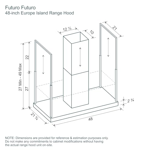 Image of Futuro Futuro Europe Series Island Mount Range Hood, Italian Stainless Steel Ceiling Chimney Hood with Perimeter Suction & Multi-Speed Blower (48 inch)