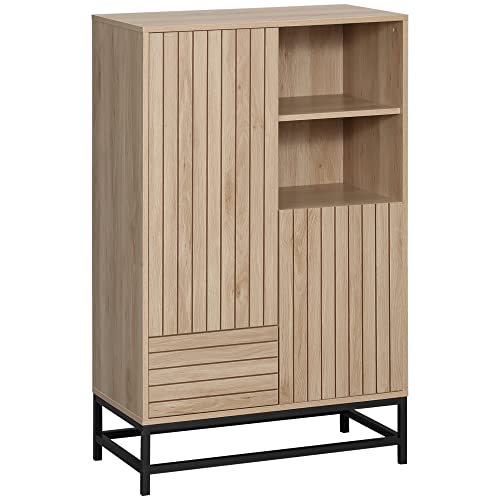 HOMCOM Buffet Meuble de Rangement sur Pied de Fer avec 2 placards 1 tiroir et 2 niches Aspect Bois - 75 x 40 x 120 cm
