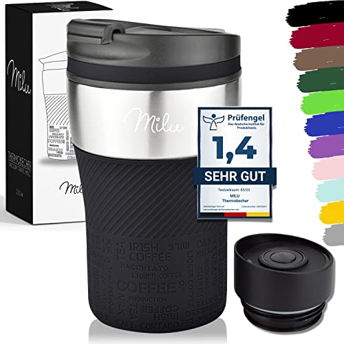 Milu Mug Isotherme Etanche 210mL I Thermos Café-Thé I Tasse isolée pour café et thé à emporter, Double Paroi Isolée sous Vide, Acier Inoxydable I Tasse de voyage Chaud & froid - Noir