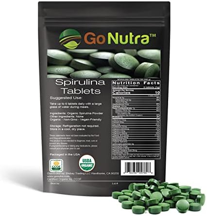 Go Nutra Organic Spirulina Tablets, 3000mg Per Serving, 720 Tablets - Superfoods Rich in Minerals, Vitamins, Chlorophyll, Amino Acids, Fatty Acids, Fiber & Proteins. Non-Irradiated, Non-GMO & Vegan