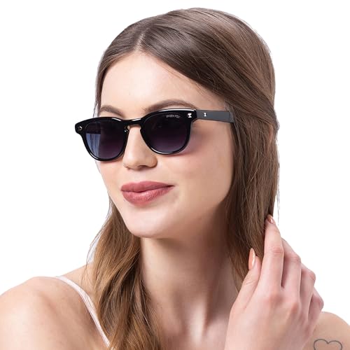Image of Shisen Fox UMI Unisex Sunglasses with Iconic Design & Smudge Free Lenses, Anti-Reflective Coating & 100% UV Protected Frames with Protective Case & Lens Elixir