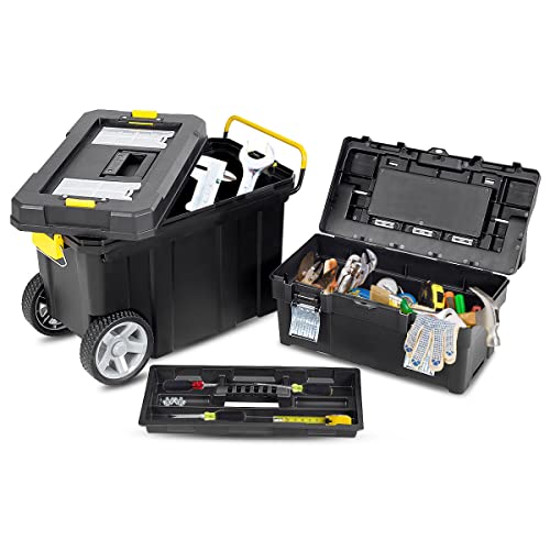 Ironmax Portable Rolling Tool Box, 2 In 1 Stackable Mechanic Tool Organizer With Wheels And Pull Handle, Plastic Toolbox With Removable Tray For Tools And And Small Parts Storage #TOP1