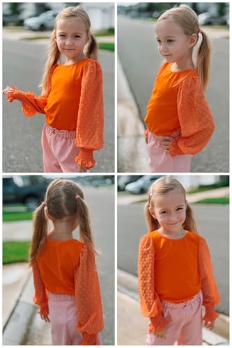 Image of Arshiner Girls Long Sleeve Shirt with Ruffle Cuffs Polka Swiss Dots Kids Girls Pullover Shirts Cute Crewneck Girls Top