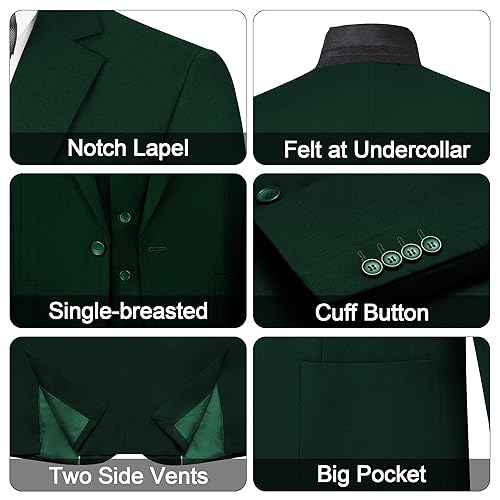 MAGE MALE Mens Tuxedo Suit Set 3 Piece Slim Fit Suits Wedding Prom Suits Patch Pockets Blazer Vest Pants Set with Bow Tie4