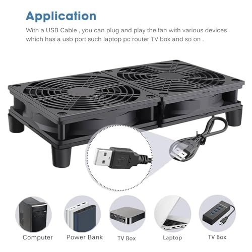 Ventilateur d'ordinateur USB double 12 cm pour refroidir les box internet et PC - 5