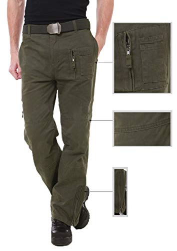 Image of CRYSULLY Men's Cotton Multi-Pockets Work Pants Tactical Outdoor Military Army Cargo Pants (No Belt)
