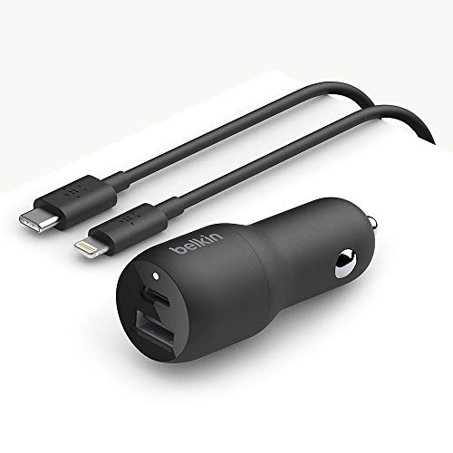 Belkin 32 Watt Dual Usb Car Charger - Fast Charging 20W Usb-C Power Delivery & 12W Usb-A Charger - Iphone 14, 14 Pro, 14 Pro Max, Iphone 13, Samsung Galaxy S22 Ultra & More - Included Lightning Cable #TOP4