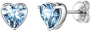 925 Sterling Silver Heart Birthstone Stud Earrings For Women Cubic Zirconia Earrings Simulated Birth Gemstone Jewelry(with Box)