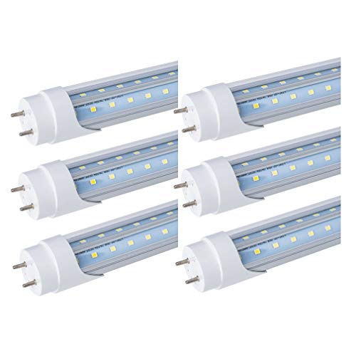 T8 V Shaped 6FT 40W LED Tube Light Bulb,G13 Base,Dual-end Power,Clear Cover,6000K Daylight White,Ballast Bypass,6 Foot Garage Warehouse Shop Lights,Replacement for T10 T12 Flourescent Tubes,6 PACK T8 V Shaped 6FT 40W LED Tube Light Bulb,G13 Base,Dual-end Power,Clear Cover,6000K Daylight White,Ballast Bypass,6 Foot Garage Warehouse Shop Lights,Replacement for T10 T12 Flourescent Tubes,6 PACK