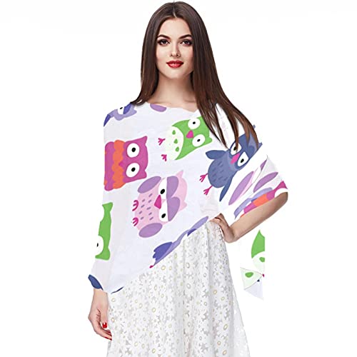Foulard en mousseline de soie haut de gamme motif hibou multicolore finitions soignées