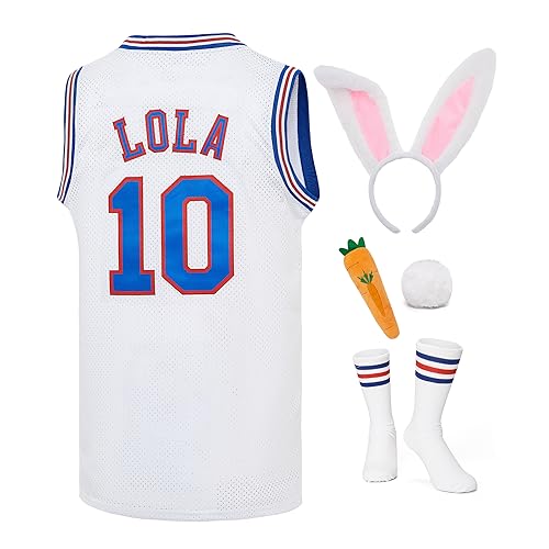 Youth Lola #10 Bunny Costume Basketball Jersey Halloween Space Jersey Sports Shirts #10 White Large