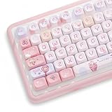 FKZ Cute PBT Keycaps,Kawaii Dye-Sub Keycap Similar MOA Profile 112 Keys Full Custom Keycap Set for Cherry MX Switch ANSI Layout 75% 60% Mechanical Gaming Keyboard Creamy Keycaps (Pink-Candy)