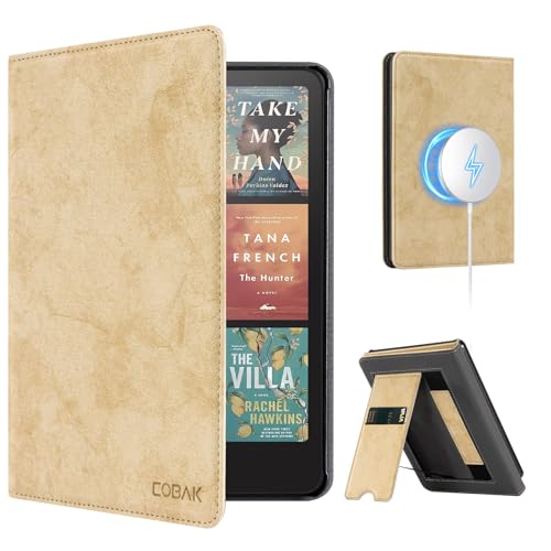 Image of CoBak Stand Case for 7 inch Kindle Paperwhite 12th Gen 2024 and Kindle Colorsoft with Hand Strap - Compatible with iPhone MagSafe, for Samsung /Belkin /Anker Wireless Charging Pads, Durable, Auto Sleep Wake